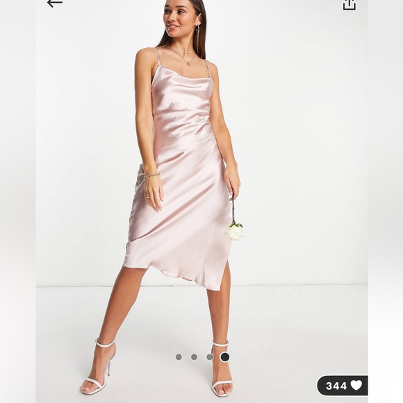 ASOS cami midi slip dress, high shine satin w/ lace up back, champagne, size 6 - Picture 11 of 11